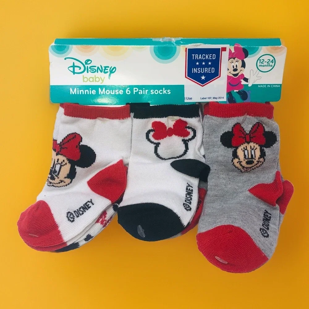 DISNEY BABY‎ SOCKS 6 PAIRS   MINNIE MOUSE  12 - 24 MONTHS ( Polkadots, Hearts